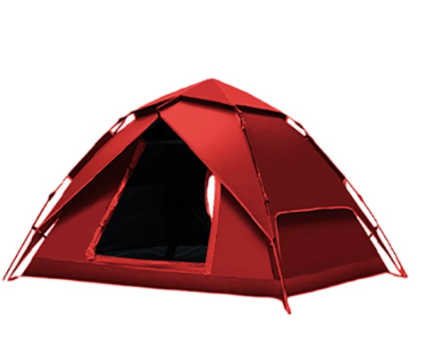 Family Travel Fully Automatic Quick Opening Black Glue Coated Red Color Camping Tent